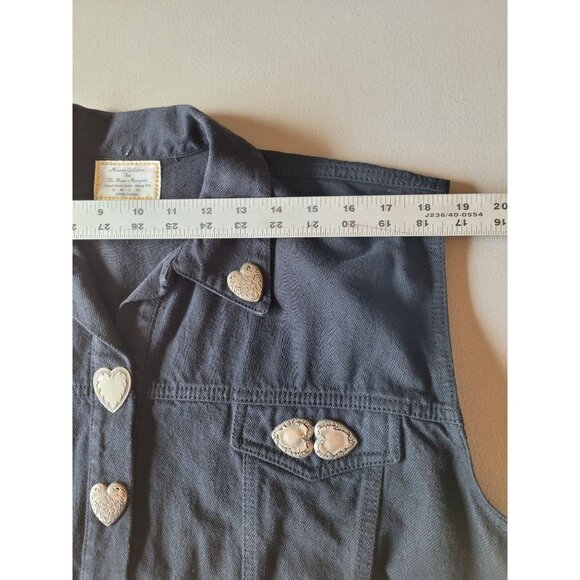Museum Collection Black Denim Vest Womens XL Metal Heart Buttons Sleeveless Coll - Picture 4 of 10
